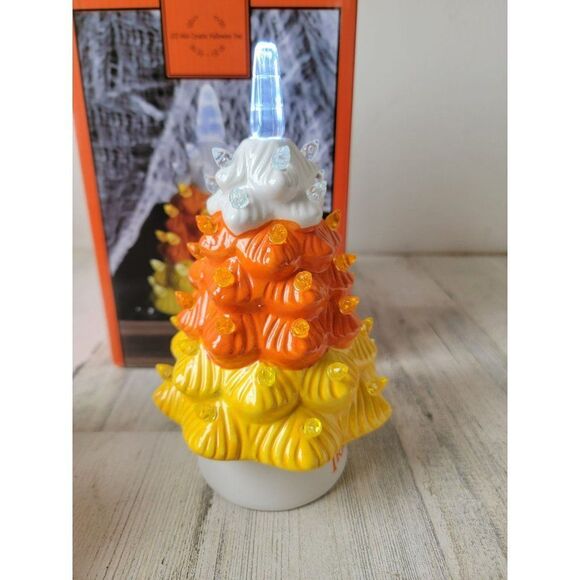 Halloween candy corn mini ceramic light up trick or treat tree figure - Picture 4 of 7